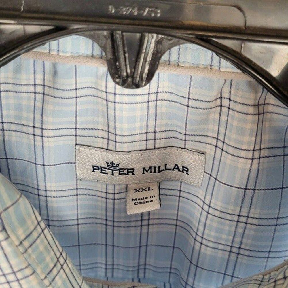 Peter Millar Size XXL Plaid Short Sleeve Button Up Shirt Baby Blue - Picture 12 of 12